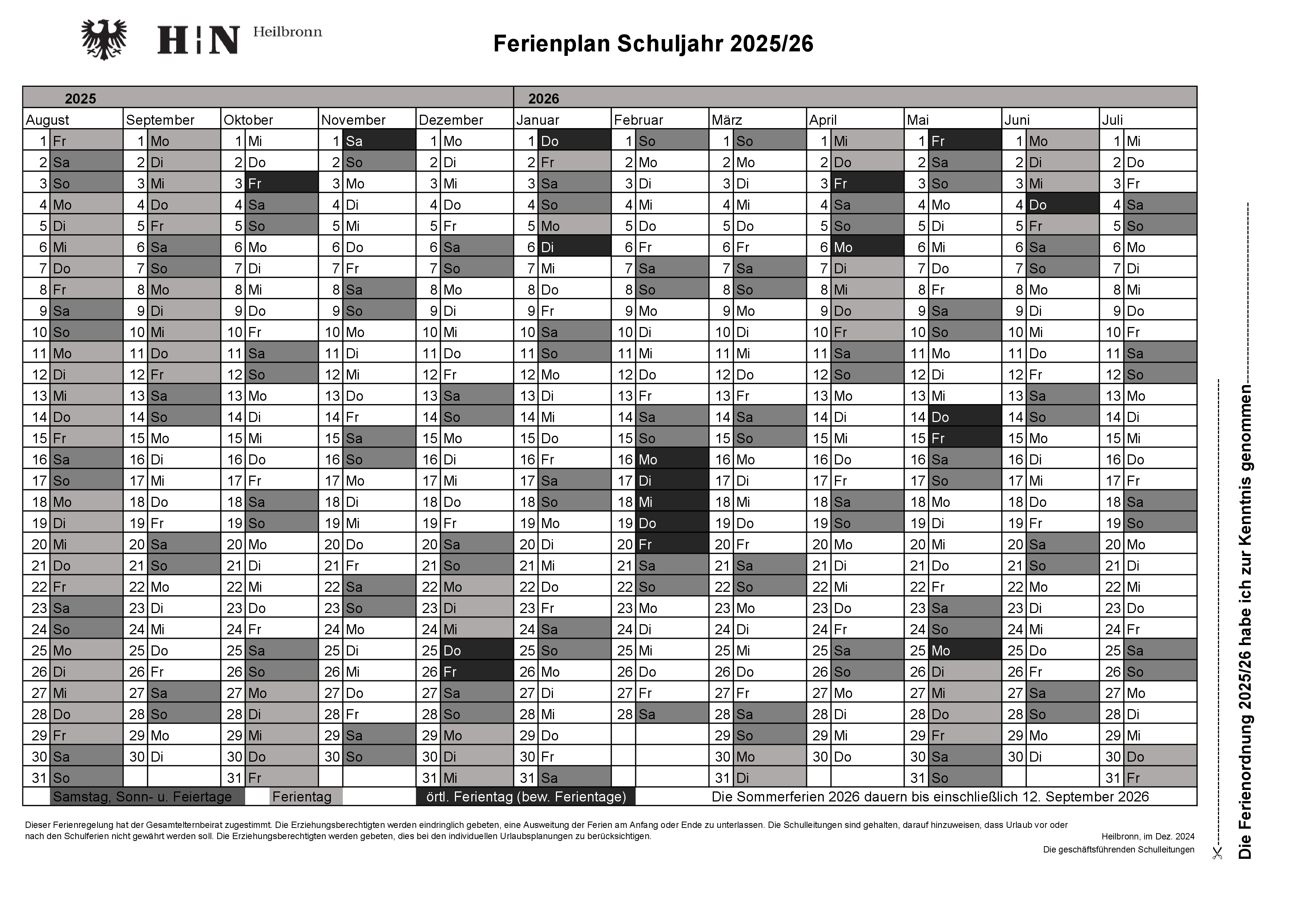 Ferienplan 2025 2026
